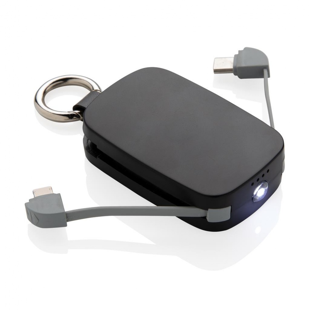 Logo trade business gift photo of: 1.200 mAh Keychain Powerbank with integrated cables, black