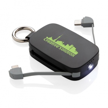 Logotrade corporate gift image of: 1.200 mAh Keychain Powerbank with integrated cables, black