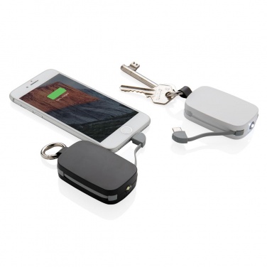 Logo trade promotional gift photo of: 1.200 mAh Keychain Powerbank with integrated cables, black