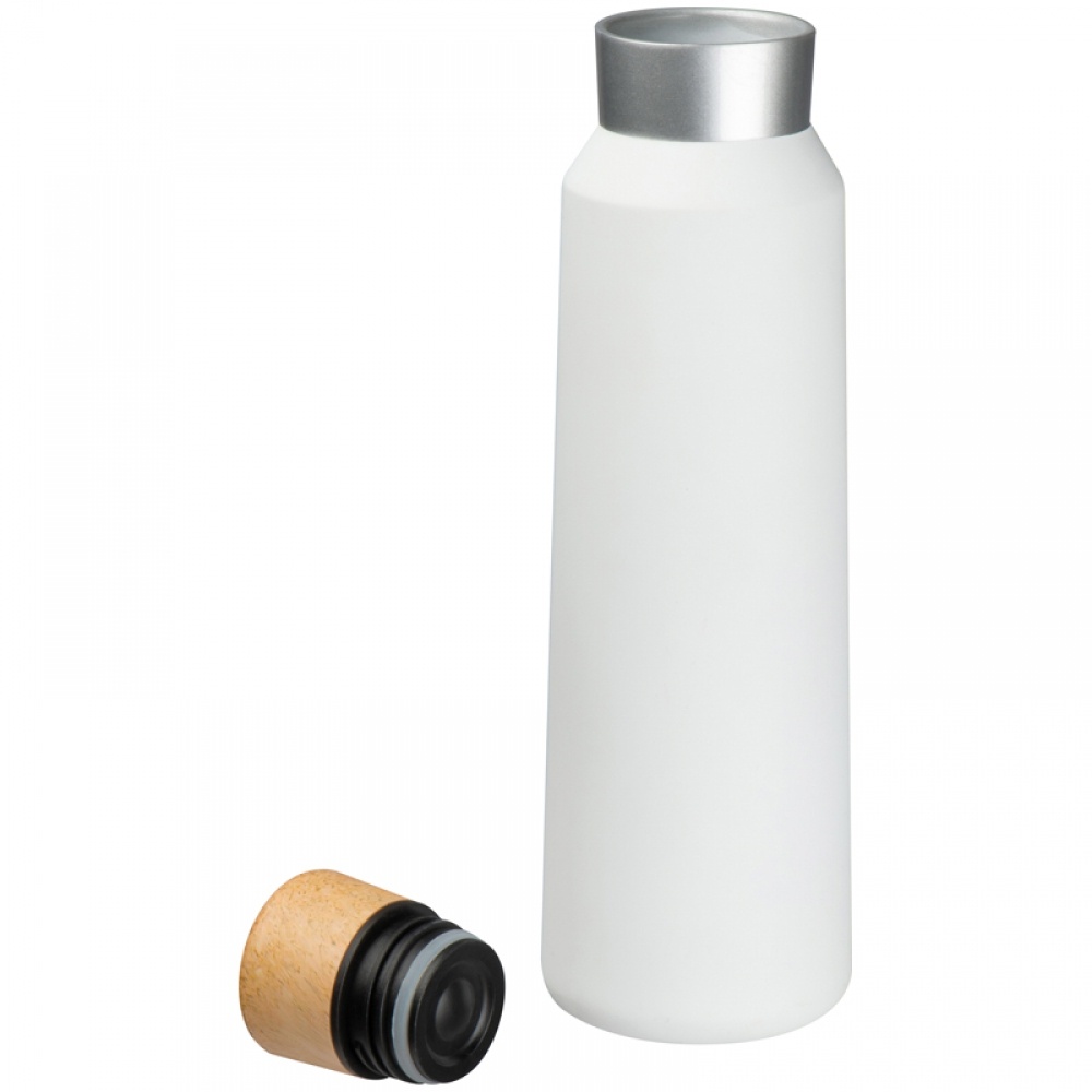 Logo trade promotional merchandise picture of: Thermos flask with wooden cap 500 ml, White
