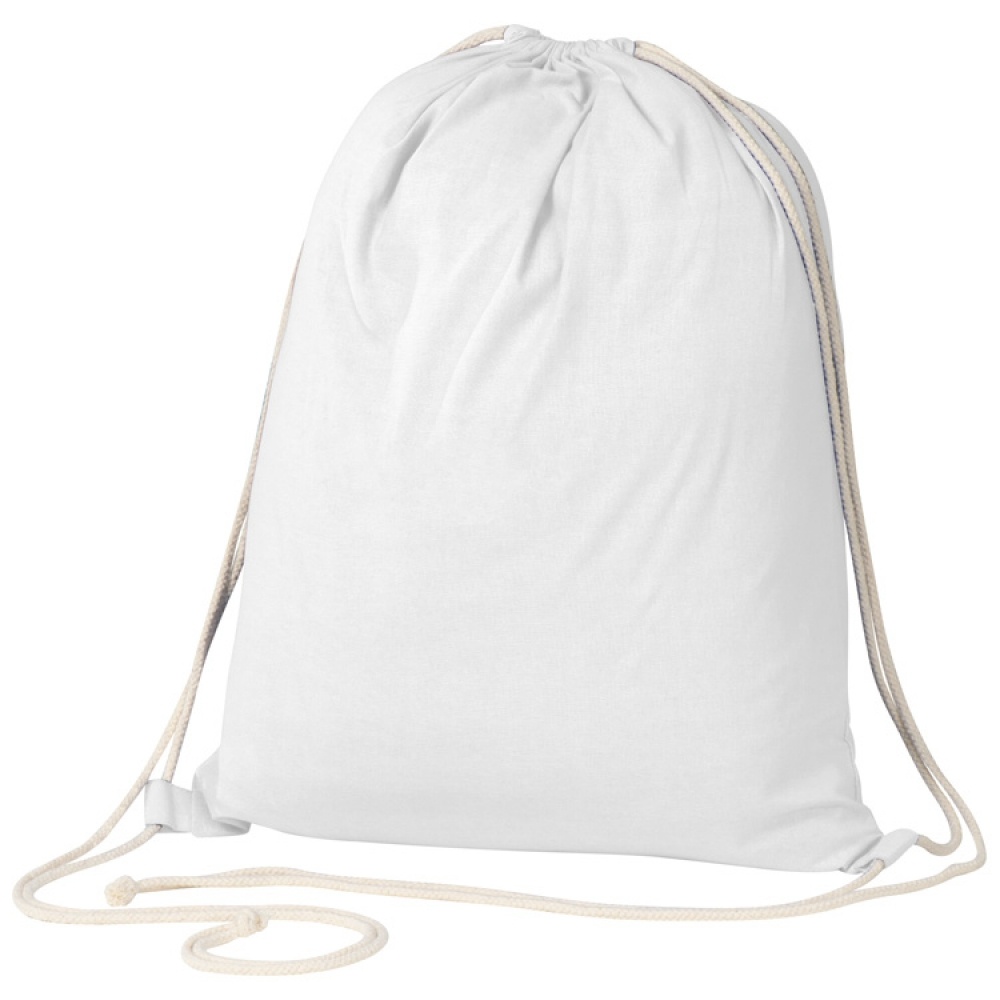 Logo trade promotional item photo of: ECO Tex certified Gymbag from environmentally friendly cotton , White
