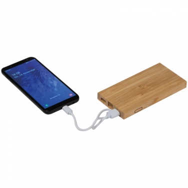 Logo trade promotional giveaways image of: Bamboo power bank, Beige