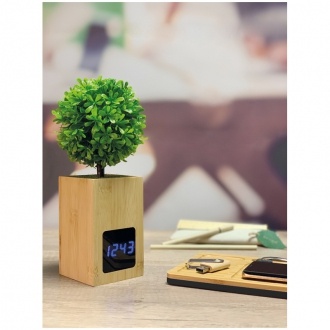 Logo trade promotional giveaways picture of: Bamboo desk clock, Beige