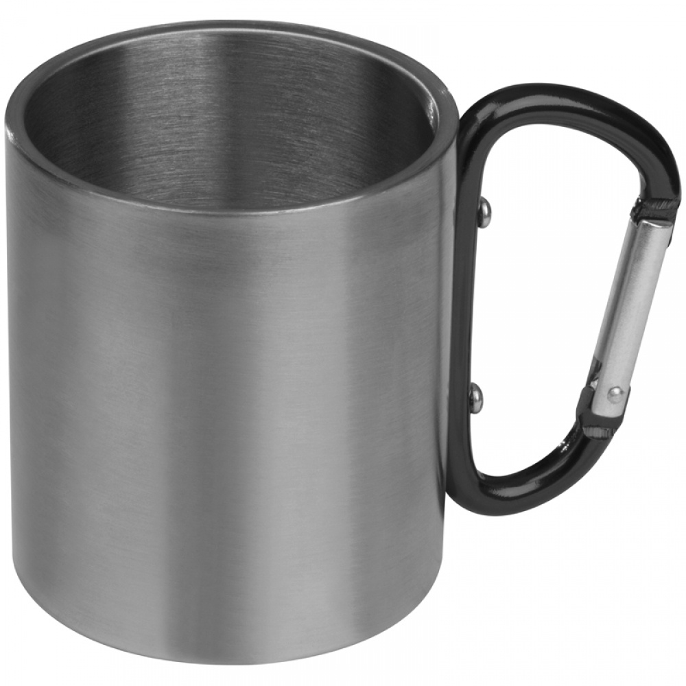 Logo trade business gifts image of: Metal mug with snap hook, black