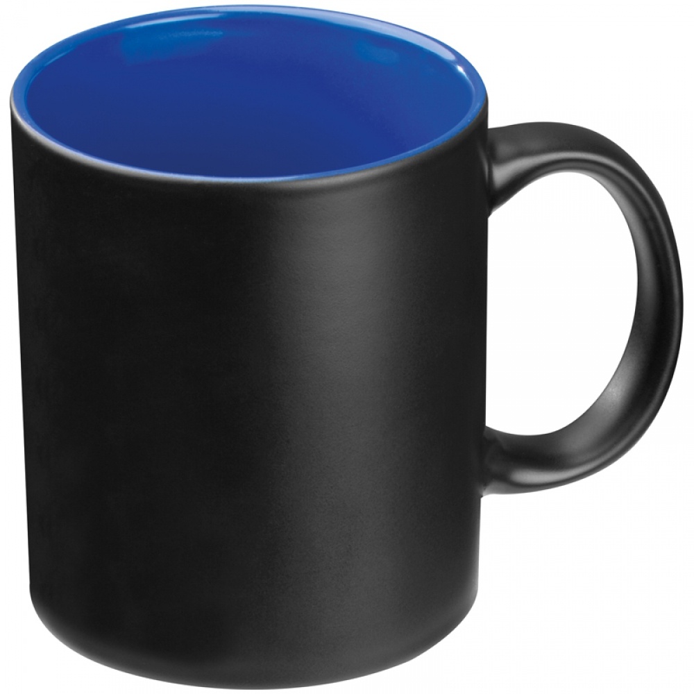 Logotrade promotional giveaway image of: Black mug with colored inside, blue