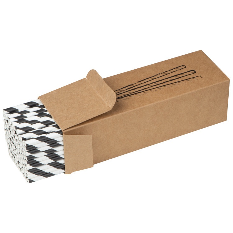Logo trade promotional products image of: Set of 100 drink straws made of paper, black-white