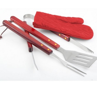Logo trade corporate gifts image of: Axon BBQ set - apron,  glove, accessories, red