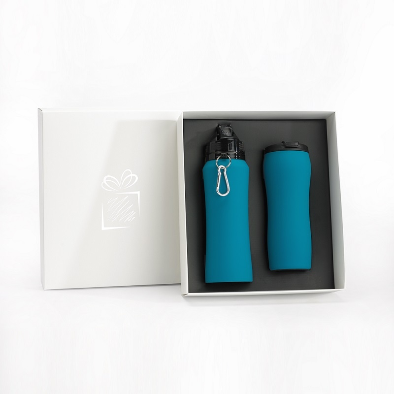 Logotrade business gifts photo of: WATER BOTTLE & THERMAL MUG SET, turquoise