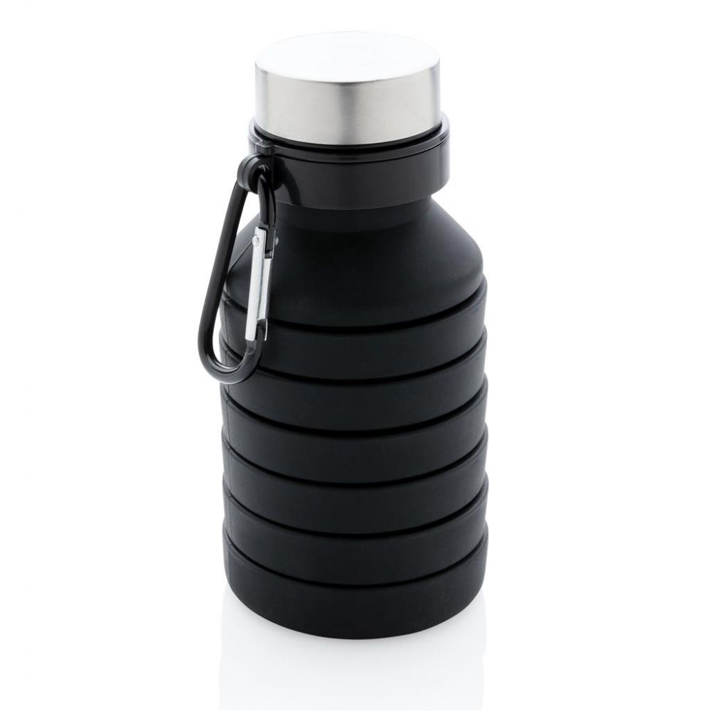 Logo trade business gift photo of: Leakproof collapsible silicon bottle with lid, black