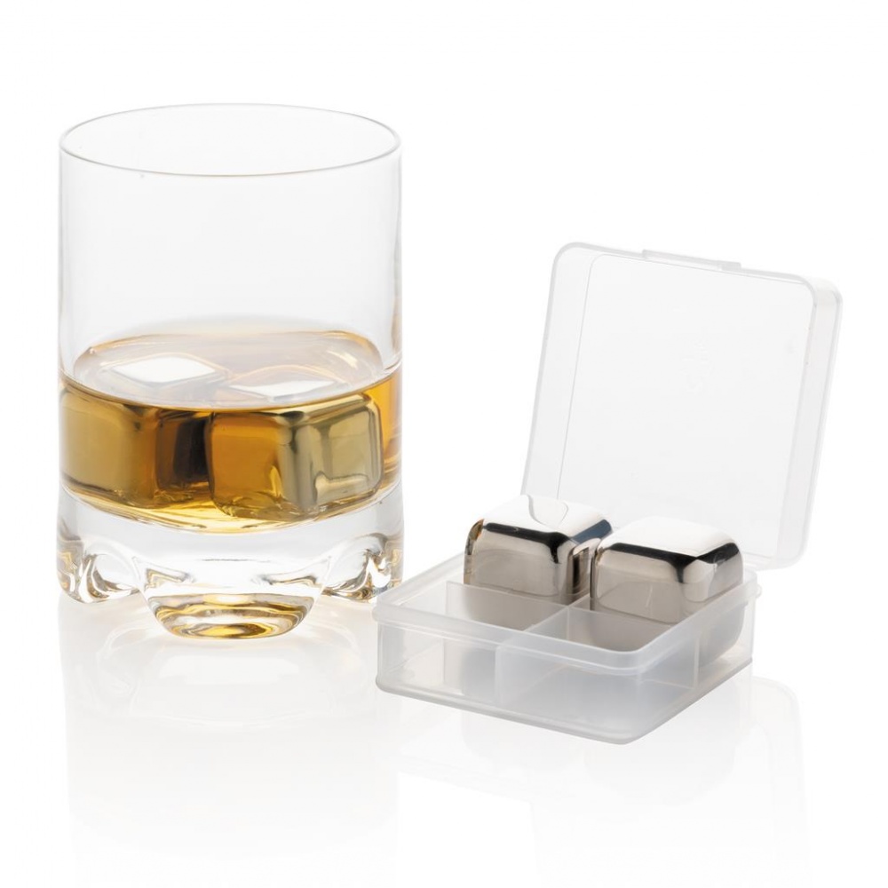 Logo trade promotional giveaways picture of: Reusable stainless steel ice cubes 4pc, silver