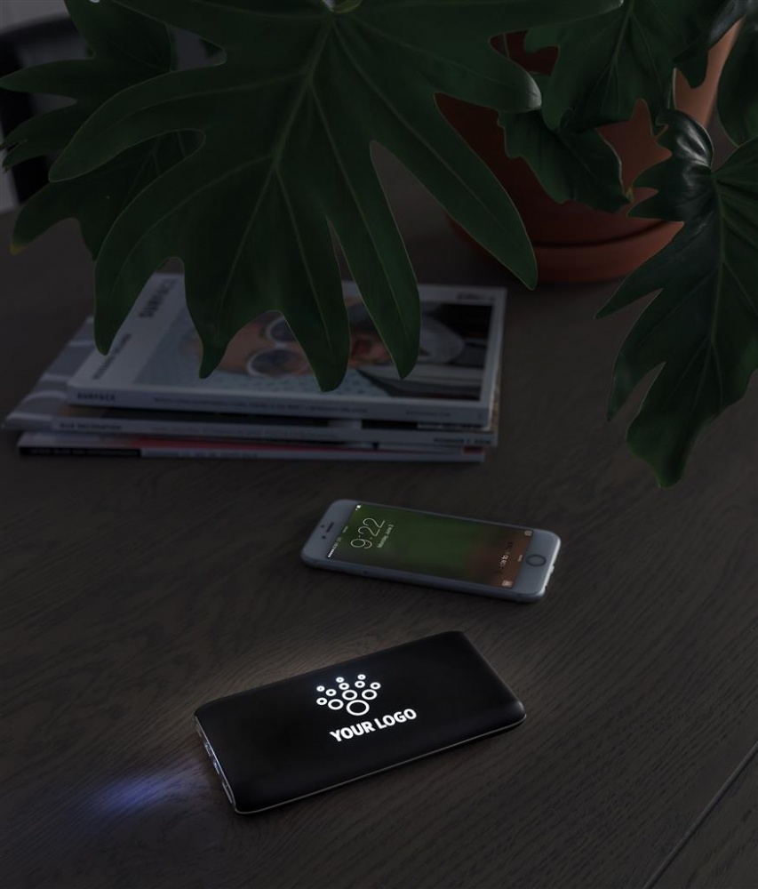 Logotrade promotional giveaway picture of: Light up wireless charger power bank, 8.000 mAh, black