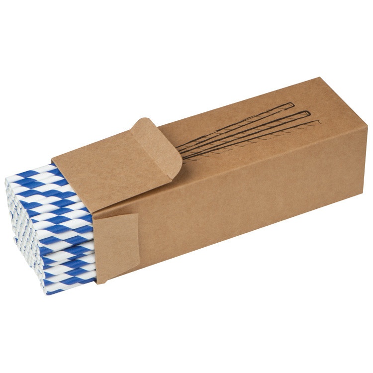 Logo trade promotional items picture of: Set of 100 drink straws made of paper, white blue