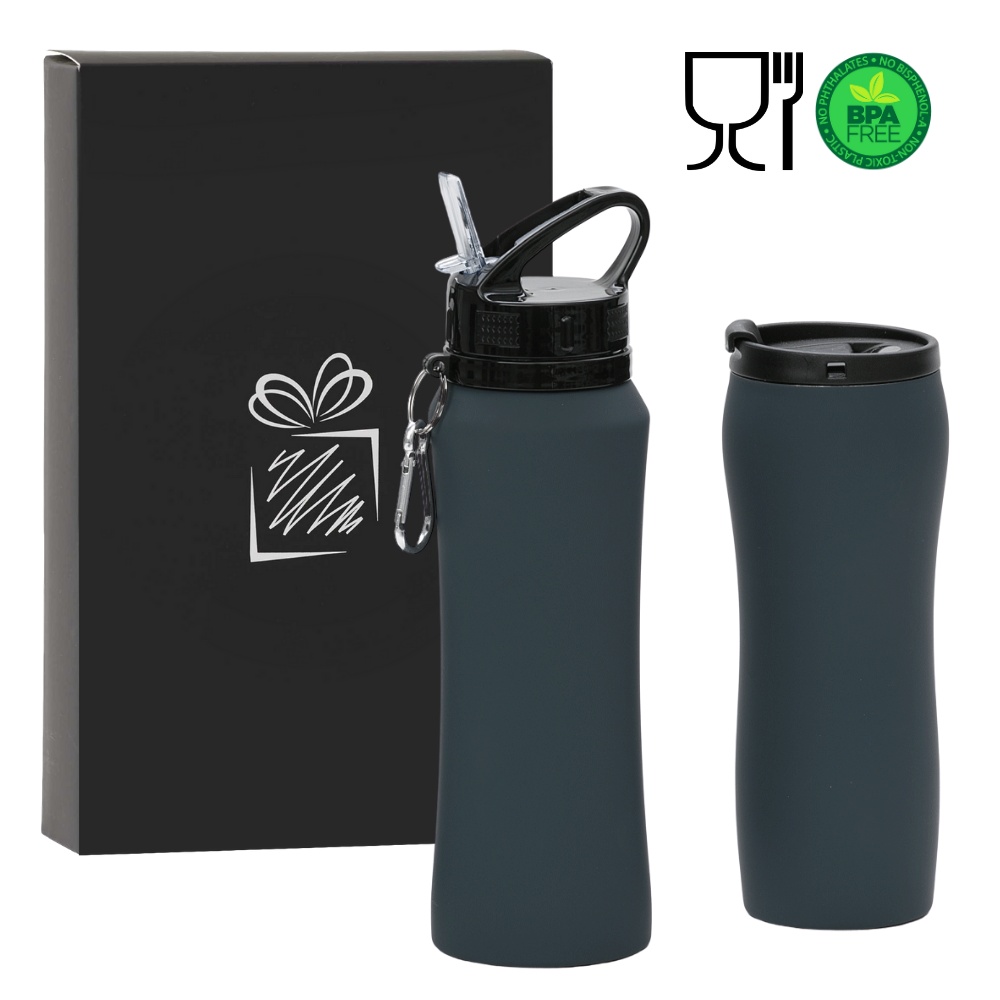 Logo trade corporate gift photo of: WATER BOTTLE & THERMAL MUG SET in factory packaging