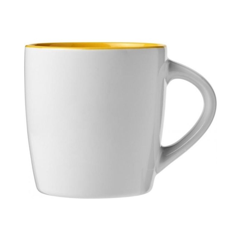 Logo trade promotional giveaways image of: Aztec 340 ml ceramic mug, white/yellow