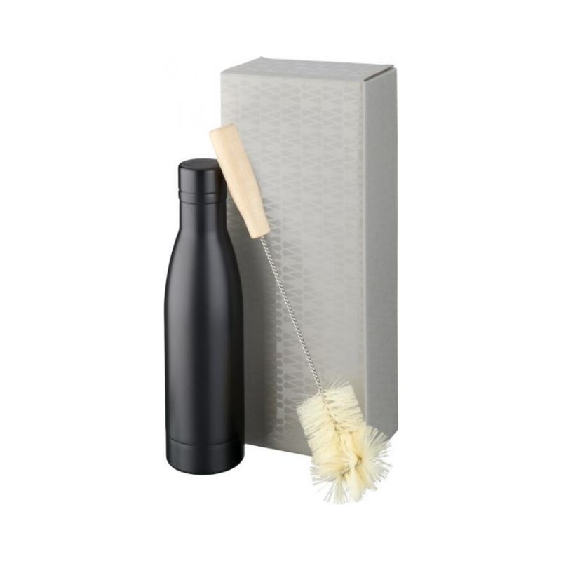Logotrade promotional gift image of: Vasa copper vacuum insulated bottle with brush set, black