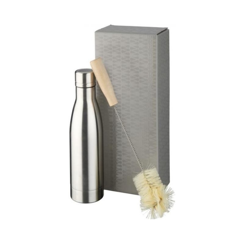 Logo trade promotional items image of: Vasa copper vacuum insulated bottle with brush set, silver