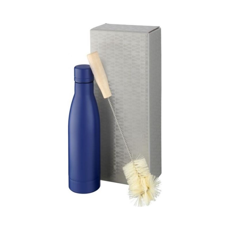 Logotrade corporate gift image of: Vasa copper vacuum insulated bottle with brush set, blue