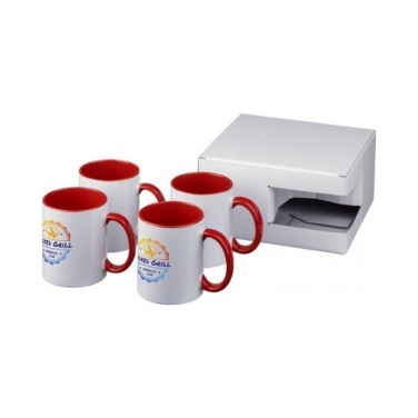 Logo trade promotional items image of: Ceramic sublimation mug 4-pieces gift set, red
