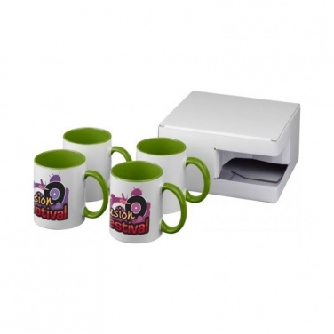 Logo trade promotional products image of: Ceramic sublimation mug 4-pieces gift set, lime green