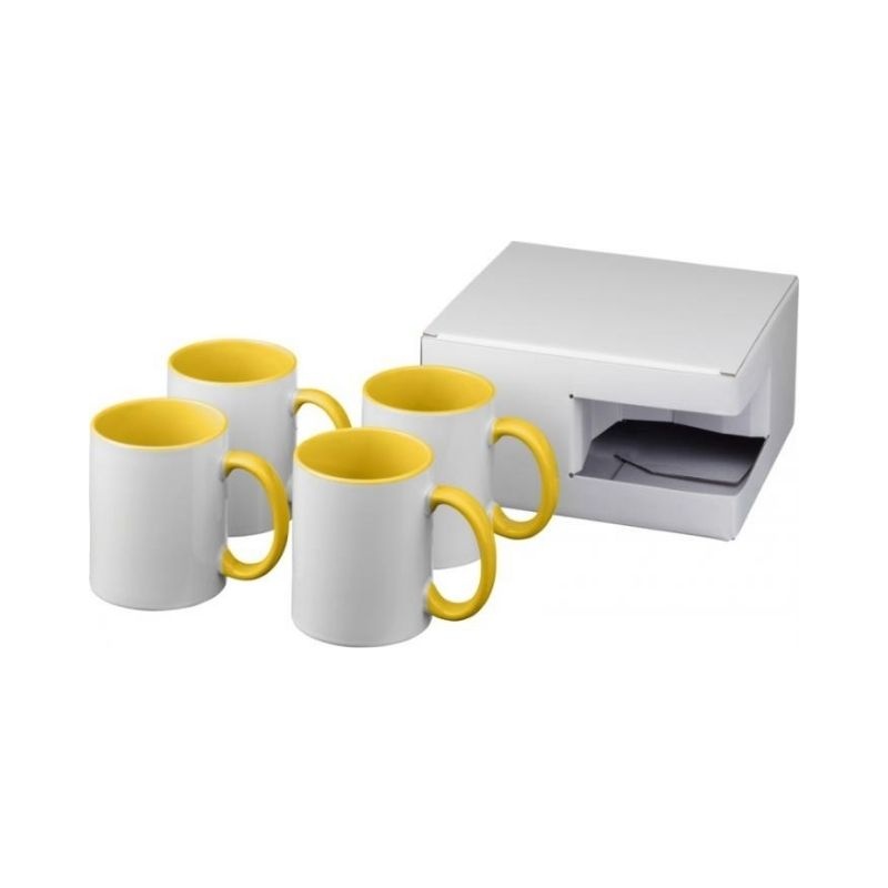 Logo trade corporate gifts picture of: Ceramic sublimation mug 4-pieces gift set, yellow