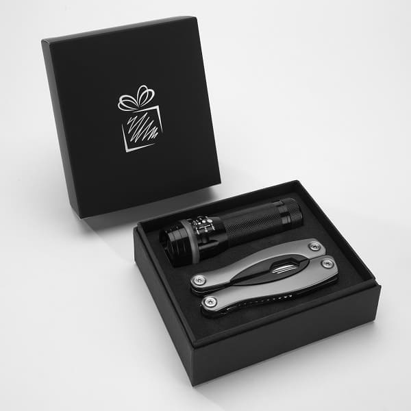 Logo trade promotional products image of: Gift set Colorado II - torch & large multitool, grey