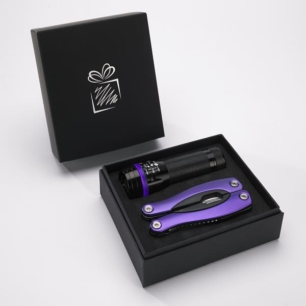 Logo trade promotional product photo of: Gift set Colorado II - torch & large multitool, purple