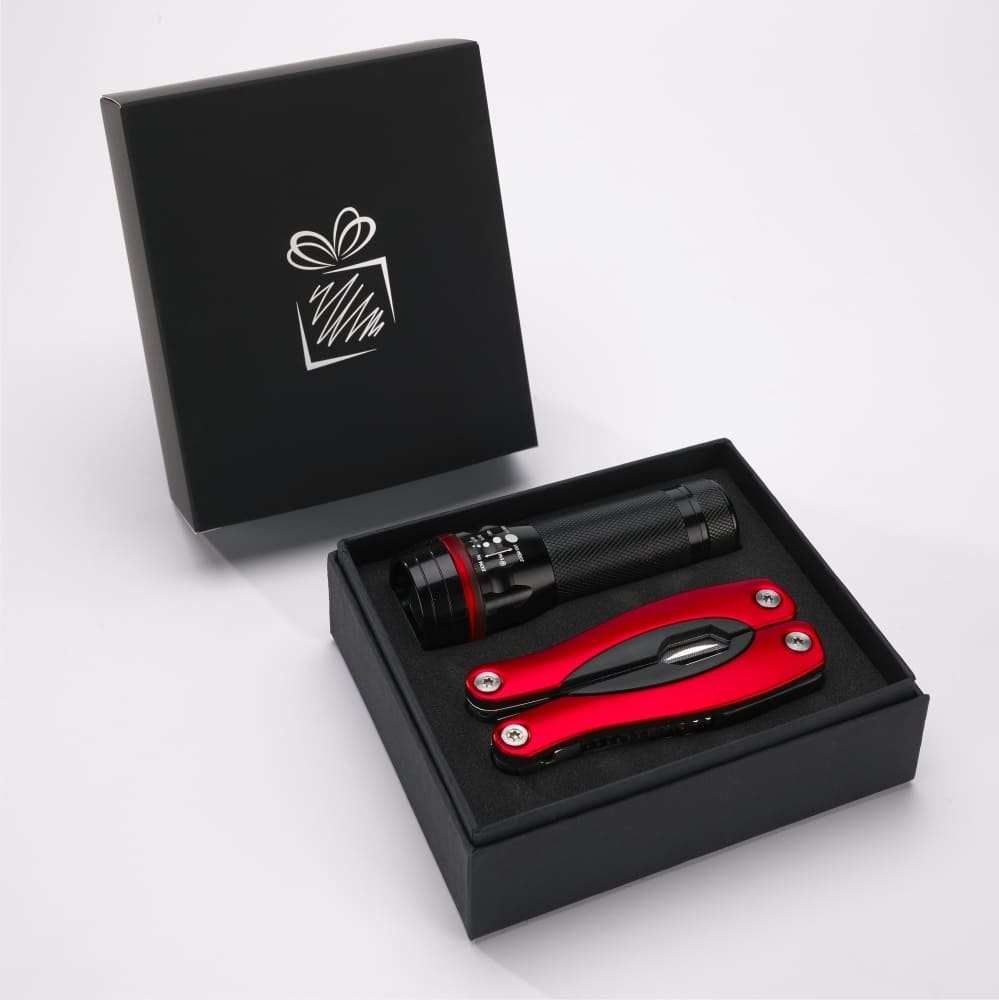 Logotrade advertising products photo of: Gift set Colorado II - torch & large multitool, red