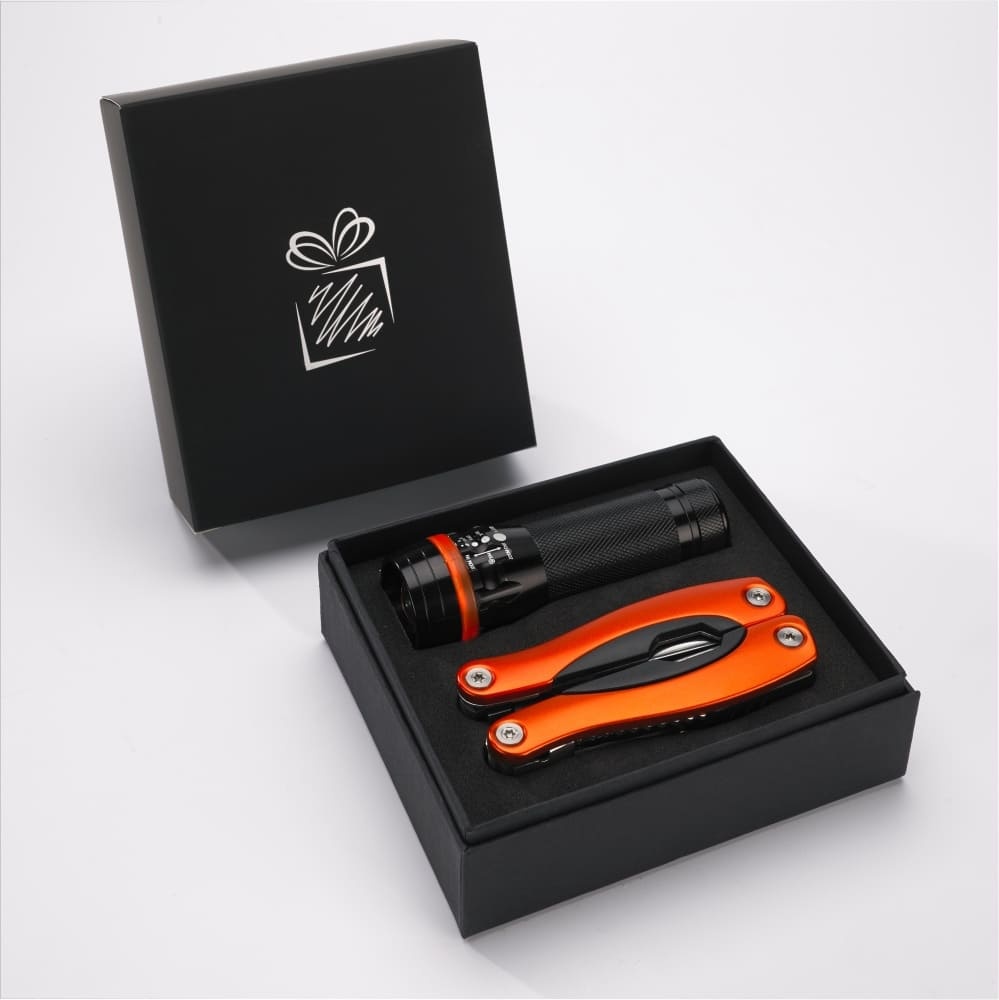 Logo trade promotional merchandise picture of: Gift set Colorado II - torch & large multitool, orange