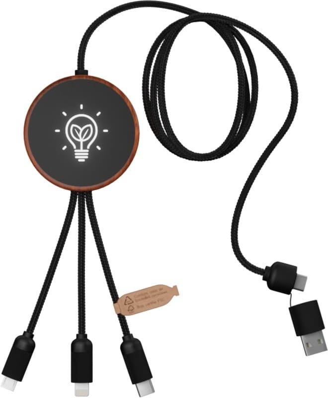 Logo trade advertising products image of: Charging cable and pad C40 3-in-1 rPET light-up logo and 10W, black