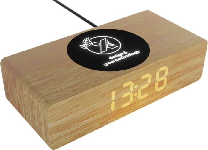 Logotrade promotional gifts photo of: Wireless wooden charging station  and clock W30 10W - Natural ,black