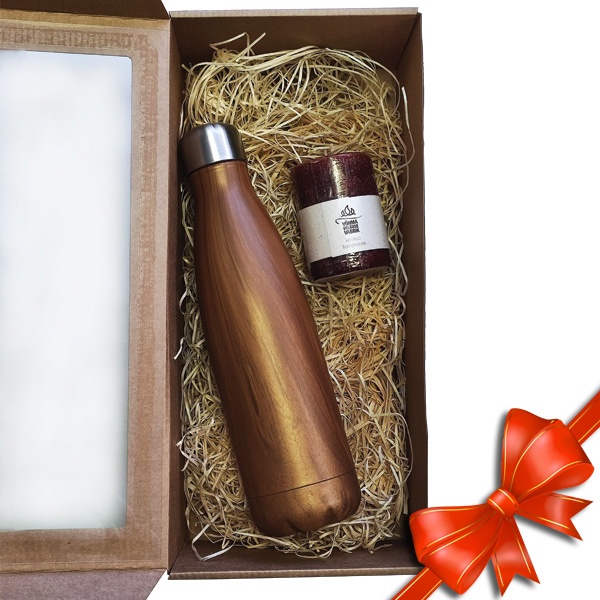 Logotrade promotional products photo of: Gift set: vacuum insulated bottle and scented candle in giftbox