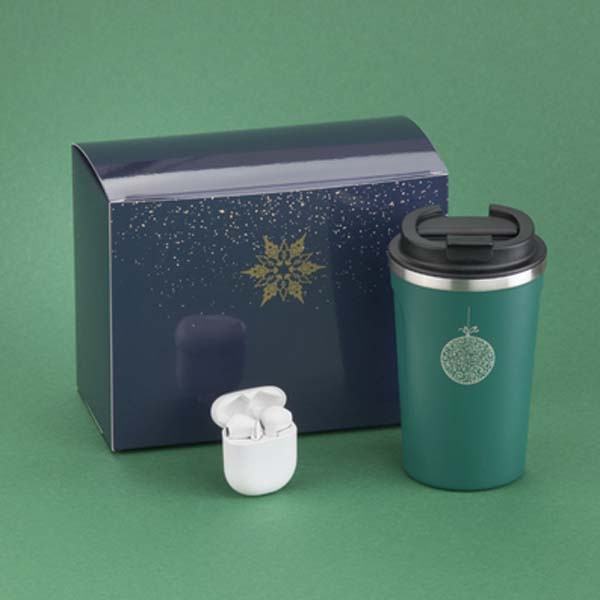 Logotrade promotional giveaway picture of: Gift set with Nordic thermos and wireless headphones