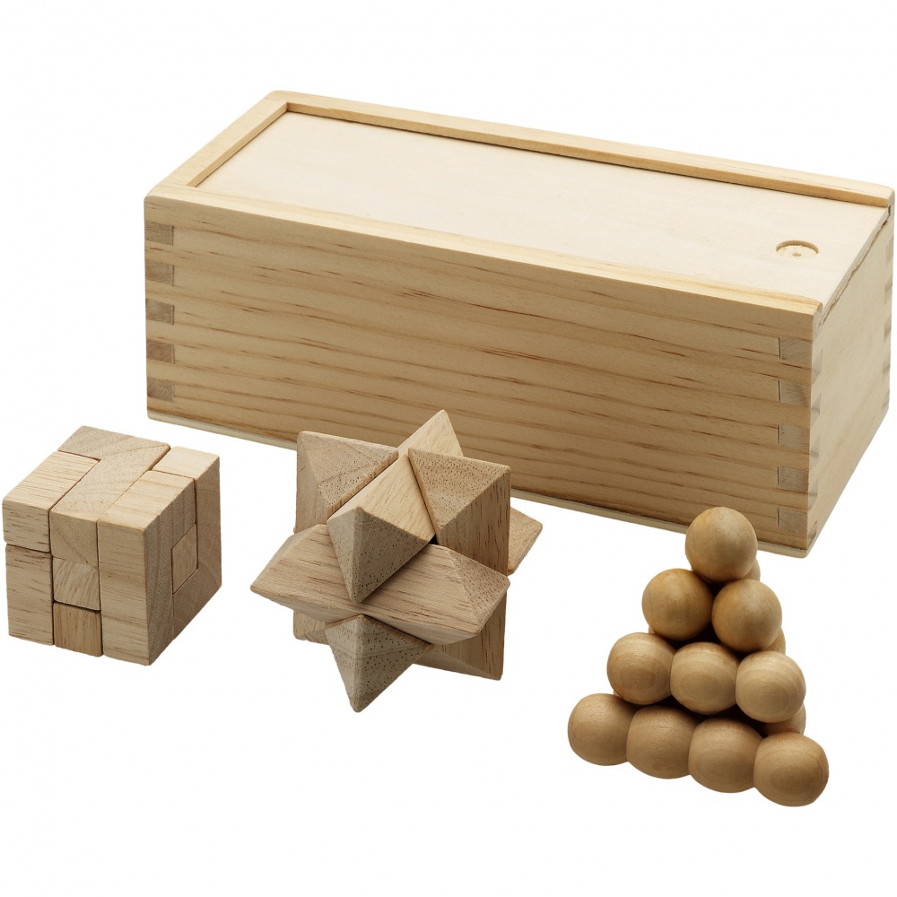 Logo trade promotional gifts image of: Brainiac 3-piece wooden brain teaser set