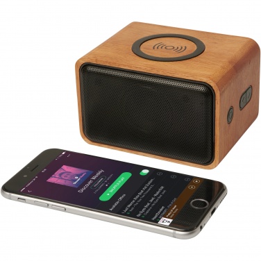 Logo trade corporate gifts image of: Wooden 3W speaker with wireless charging pad