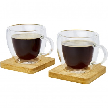 Logo trade promotional giveaways image of: Manti 2-piece 100 ml double-wall glass cup with bamboo coaster 