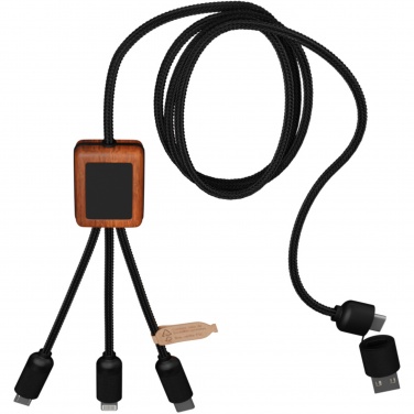 Logo trade corporate gift photo of: SCX.design C38 5-in-1 rPET light-up logo charging cable with squared wooden casing
