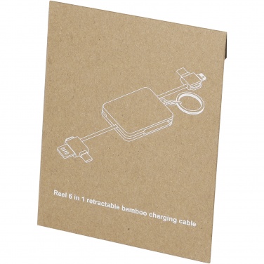 Logo trade promotional giveaway photo of: Reel 6-in-1 retractable bamboo key ring charging cable