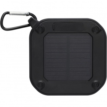Logotrade business gift image of: Solo 3W IPX5 RCS recycled plastic solar Bluetooth® speaker with carabiner 
