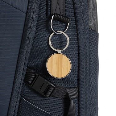Logo trade promotional product photo of: RCS recycled zinc alloy round keychain with bamboo