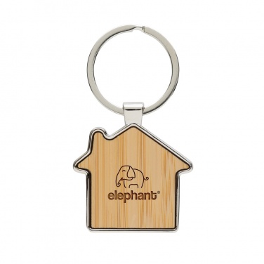 RCS recycled zinc alloy house keychain with bamboo, silver, with logo