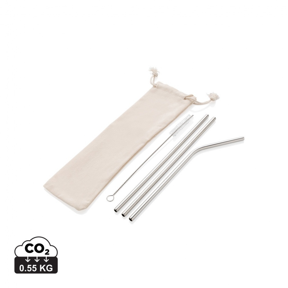 Logo trade advertising product photo of: Reusable stainless steel 3 pcs straw set