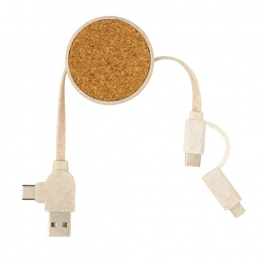Logo trade promotional items image of: Cork and Wheat 6-in-1 retractable cable