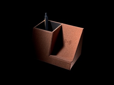 Logo trade promotional merchandise photo of: Cork pen holder and 5W wireless charger