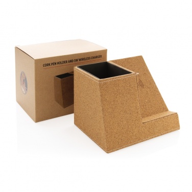 Logotrade advertising products photo of: Cork pen holder and 5W wireless charger