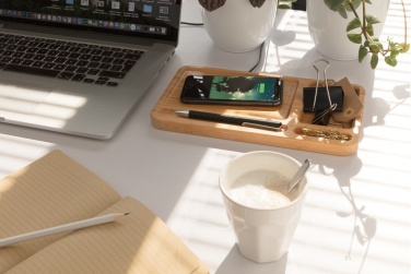 Logotrade promotional merchandise picture of: Bamboo desk organiser 10W wireless charger
