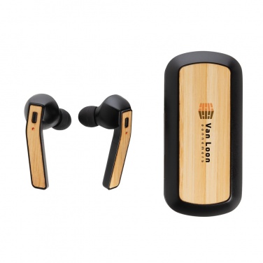 Logo trade promotional merchandise image of: Bamboo Free Flow TWS earbuds in case