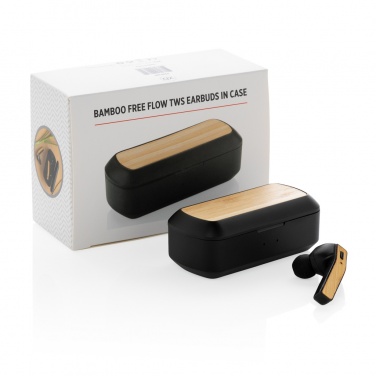 Logo trade promotional merchandise picture of: Bamboo Free Flow TWS earbuds in case