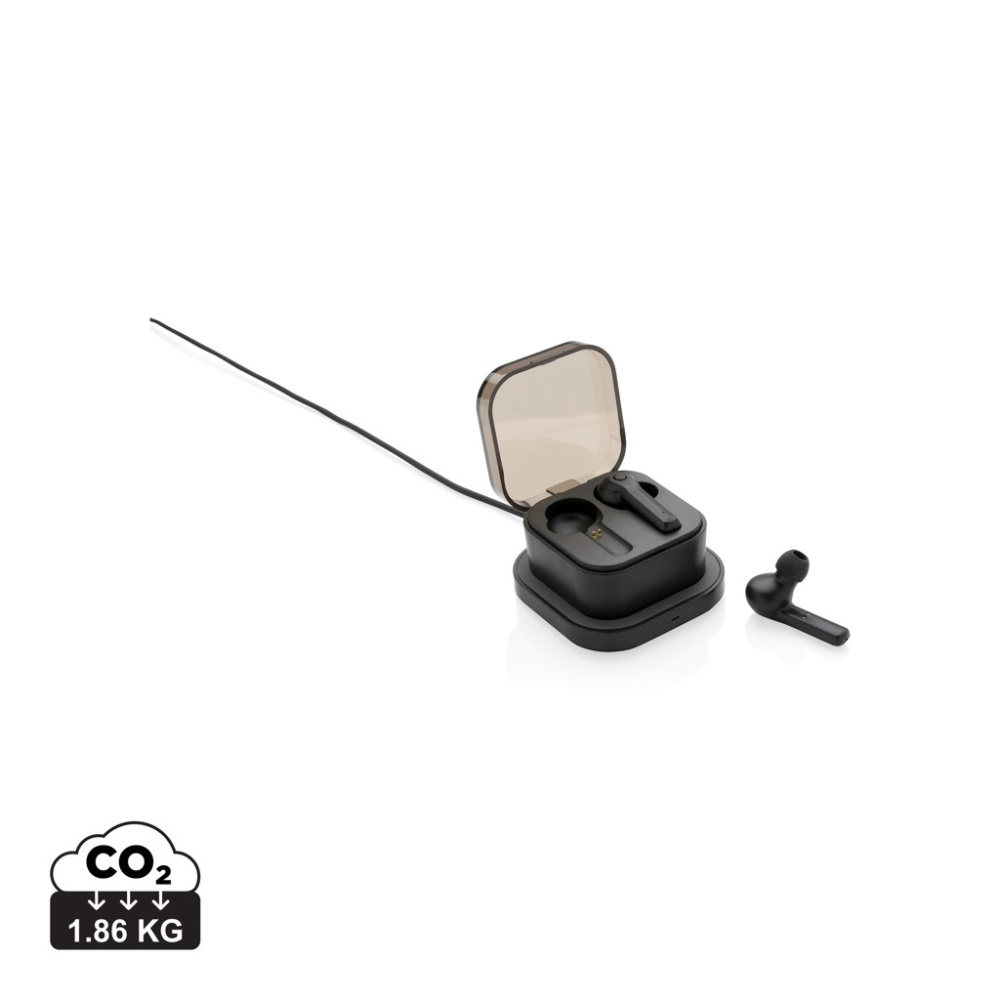 TWS earbuds in wireless charging case, black, product image