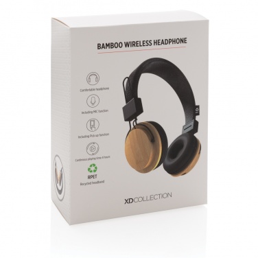 Logo trade corporate gifts image of: Bamboo wireless headphone