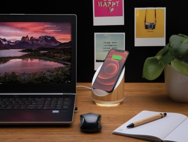 Logo trade promotional merchandise image of: Ovate bamboo 5W speaker with 15W wireless charger